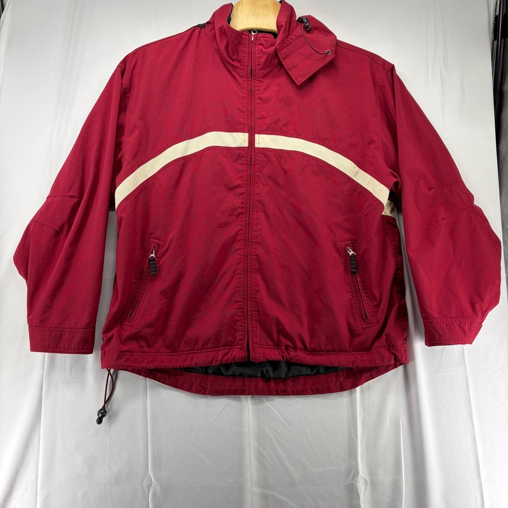 Gap Mens Red Nylon Full Zip Windbreaker Jacket Detachable Hood XL